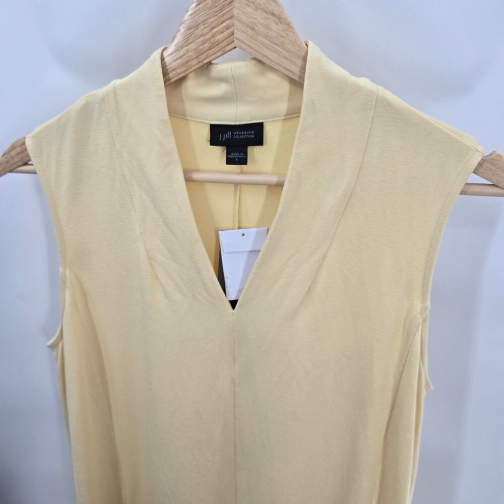 J. Jill Butter Yellow Lemonzest Rayon Big Pocket Collar V-Neck Midi Dress Small - Picture 3 of 16